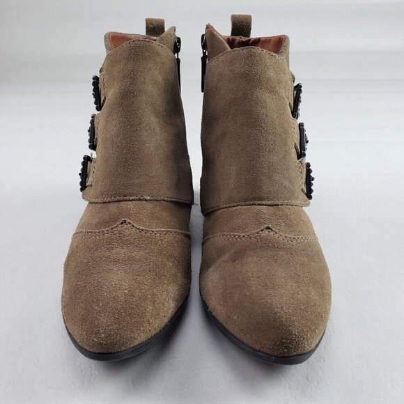 Schutz Buckle Suede Ankle Boot Womens 9 Brown Side Zip Biker Bootie - Picture 5 of 12